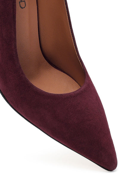 Kadın Bordo Ince Topuklu Süet Deri Stiletto