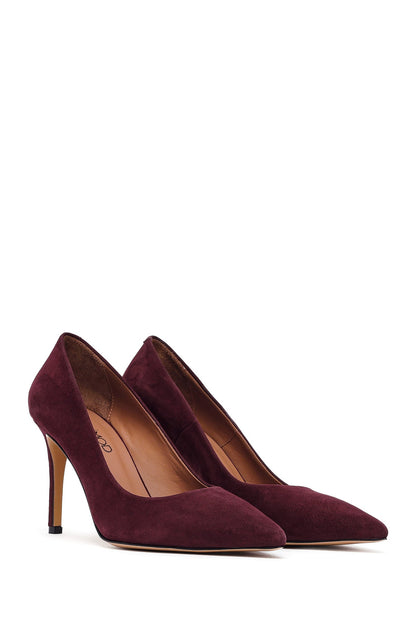 Kadın Bordo Ince Topuklu Süet Deri Stiletto