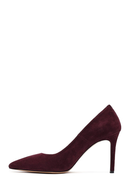 Kadın Bordo Ince Topuklu Süet Deri Stiletto