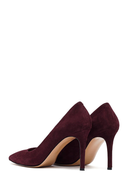 Kadın Bordo Ince Topuklu Süet Deri Stiletto