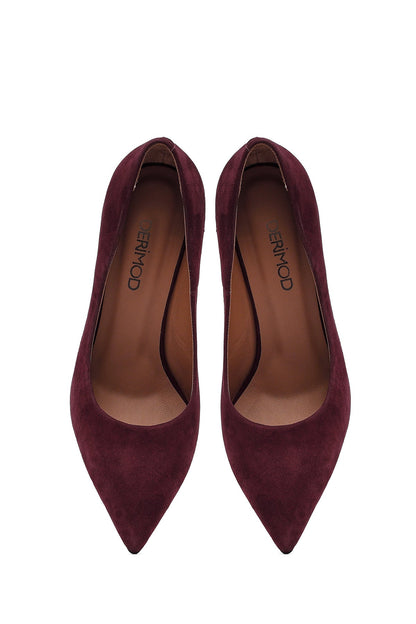 Kadın Bordo Ince Topuklu Süet Deri Stiletto