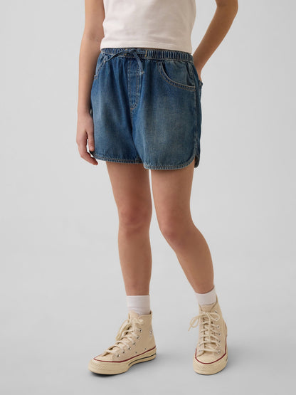 Mavi High Rise Denim Easy Dolphin Şort