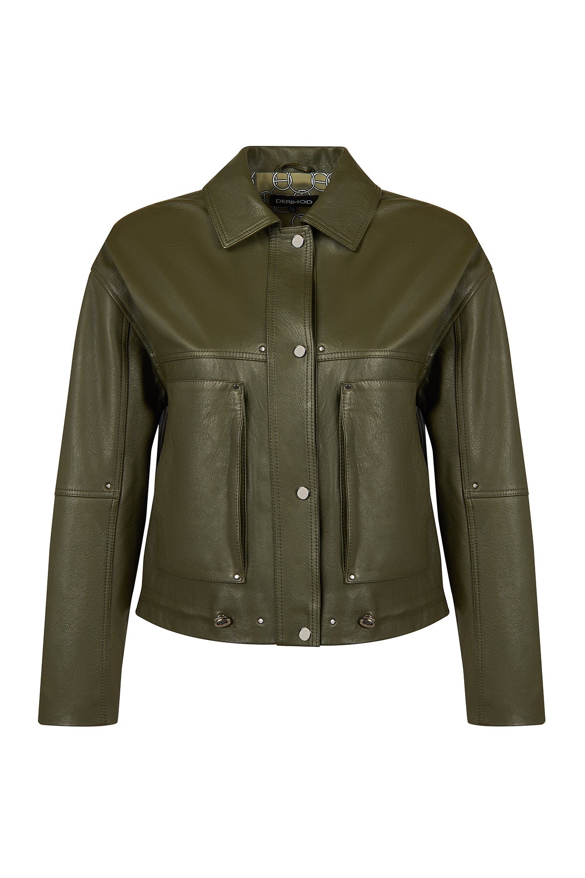 Madlen Kadın Yeşil Oversize Deri Ceket
