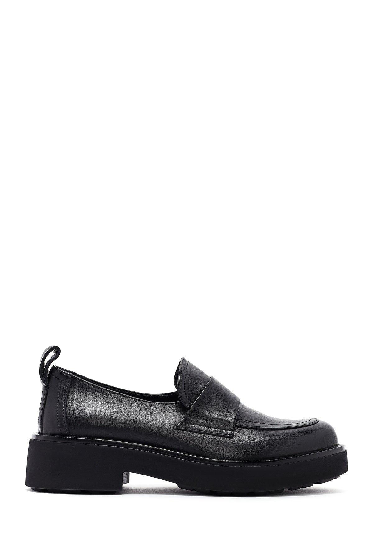 Kadın Siyah Deri Maskülen Loafer