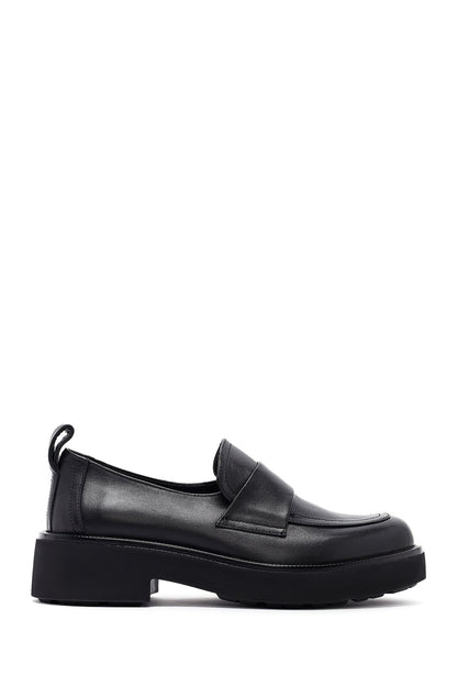 Kadın Siyah Deri Maskülen Loafer