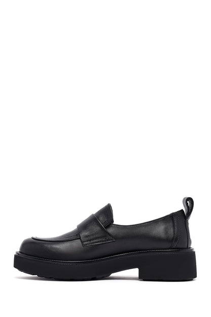 Kadın Siyah Deri Maskülen Loafer