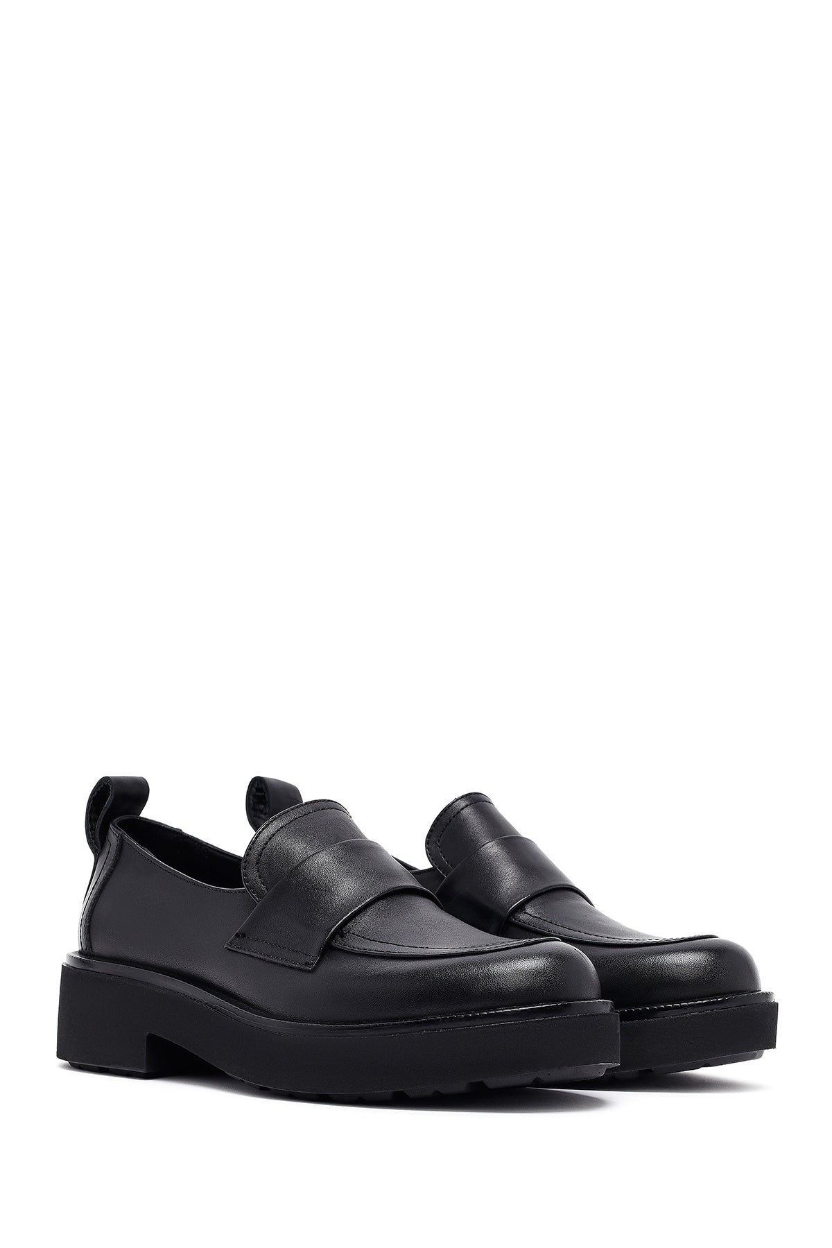Kadın Siyah Deri Maskülen Loafer