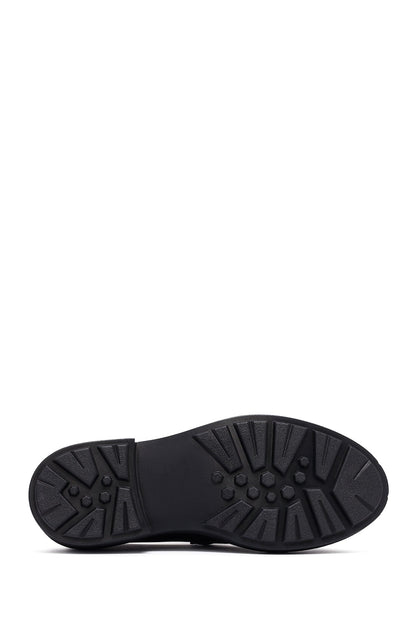 Kadın Siyah Deri Maskülen Loafer