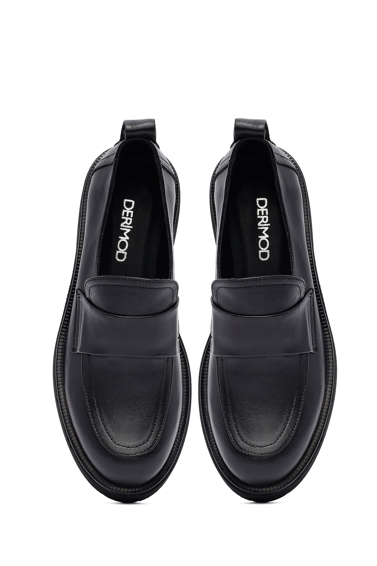 Kadın Siyah Deri Maskülen Loafer