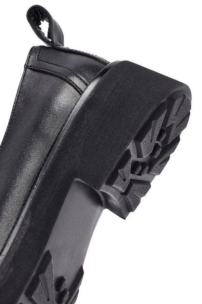 Kadın Siyah Deri Maskülen Loafer