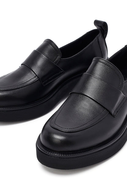 Kadın Siyah Deri Maskülen Loafer