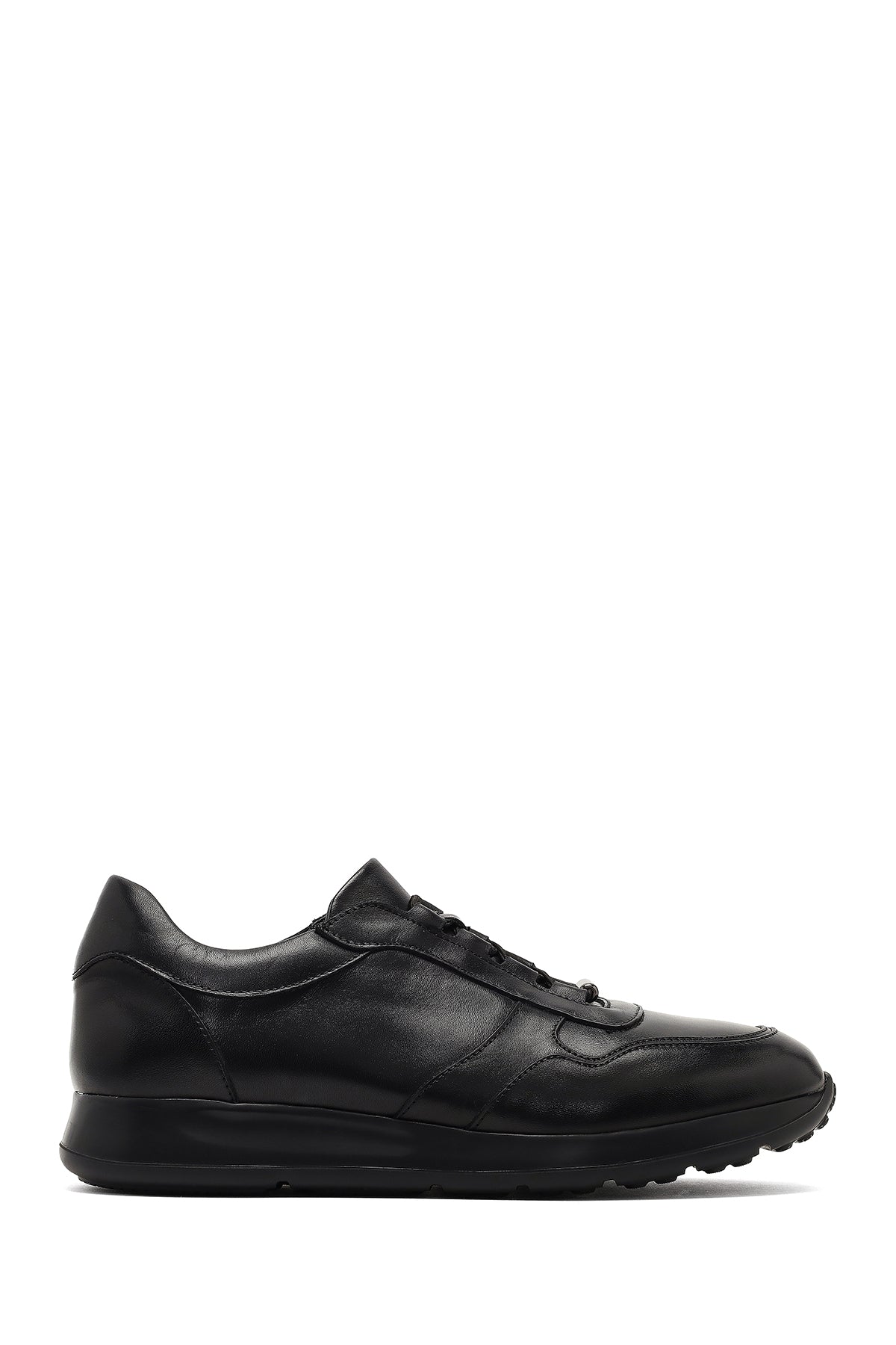 Erkek Siyah Bağcıklı Deri Sneaker
