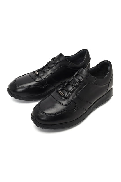 Erkek Siyah Bağcıklı Deri Sneaker