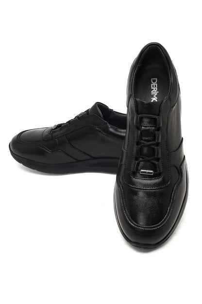 Erkek Siyah Bağcıklı Deri Sneaker