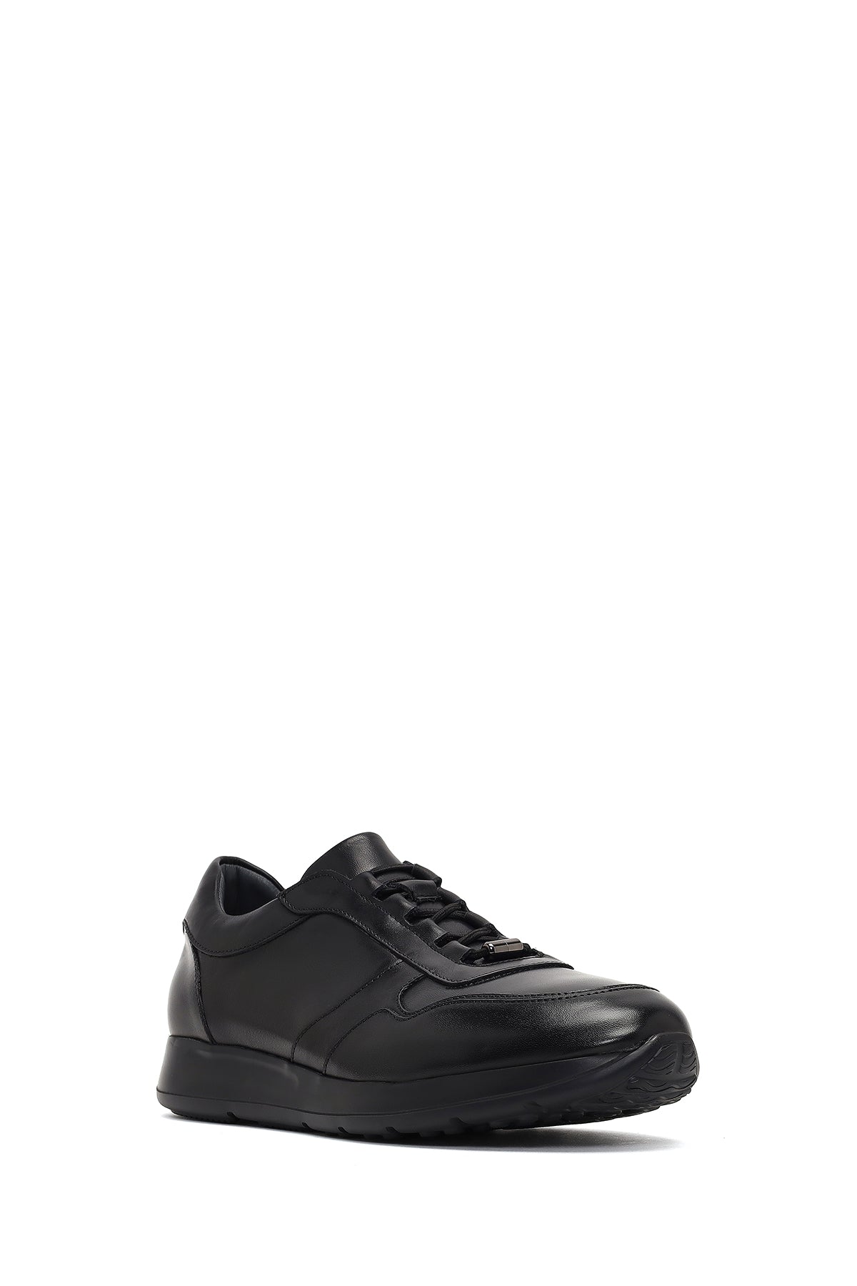 Erkek Siyah Bağcıklı Deri Sneaker
