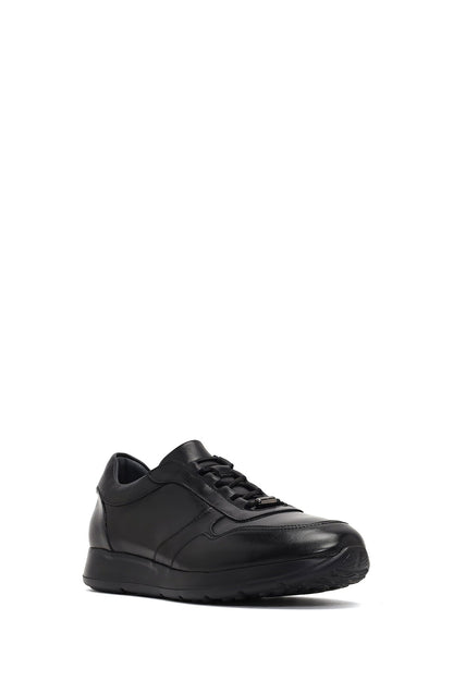 Erkek Siyah Bağcıklı Deri Sneaker