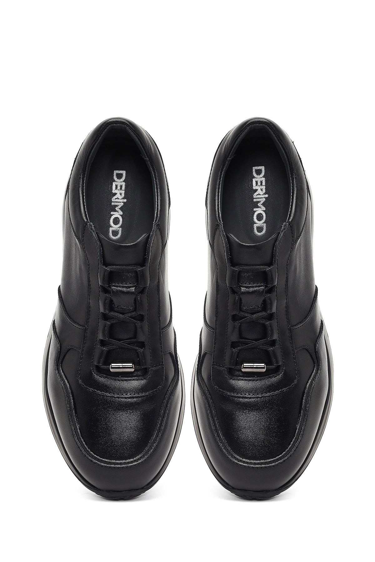 Erkek Siyah Bağcıklı Deri Sneaker