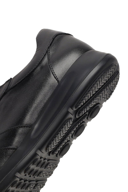 Erkek Siyah Bağcıklı Deri Sneaker