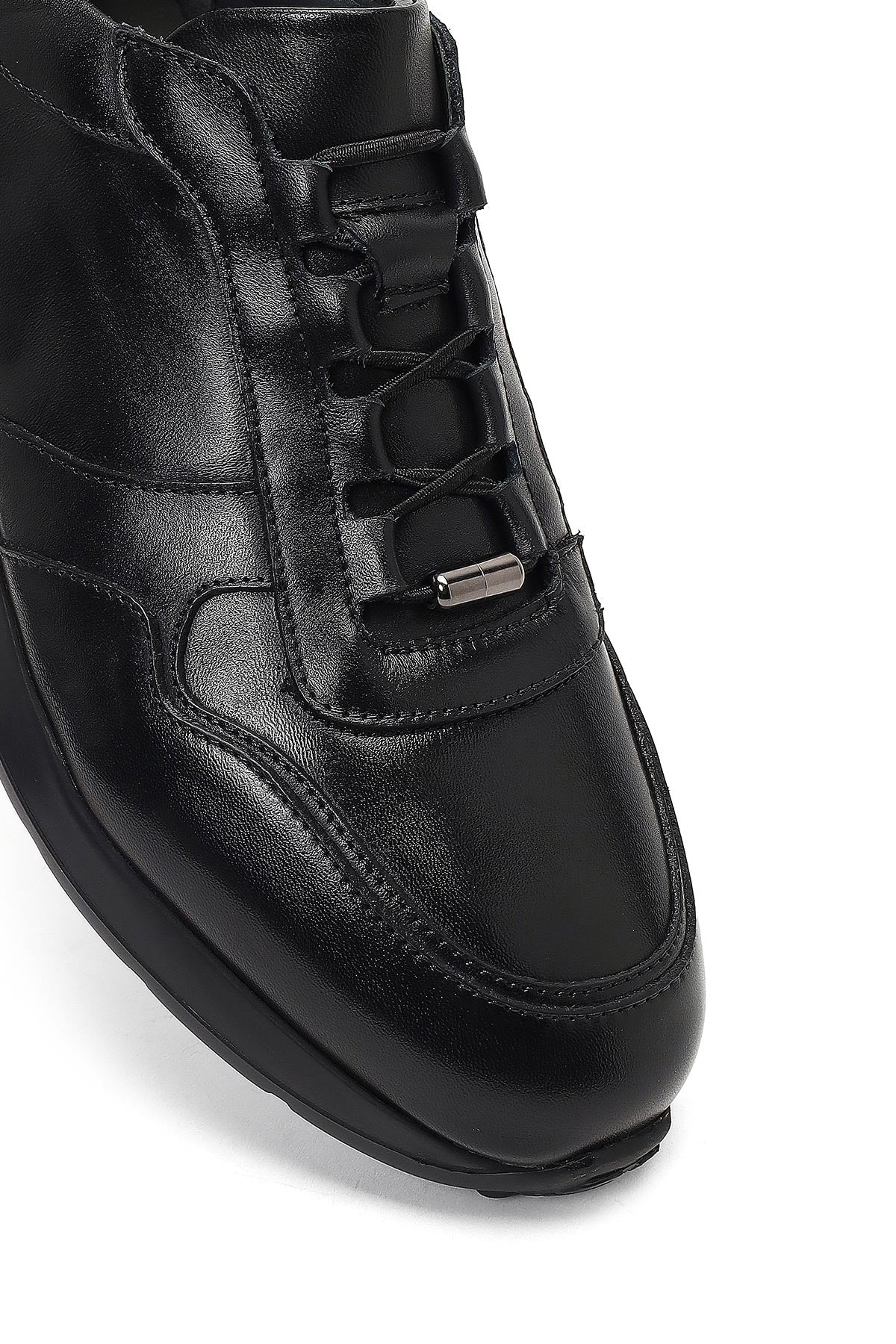 Erkek Siyah Bağcıklı Deri Sneaker