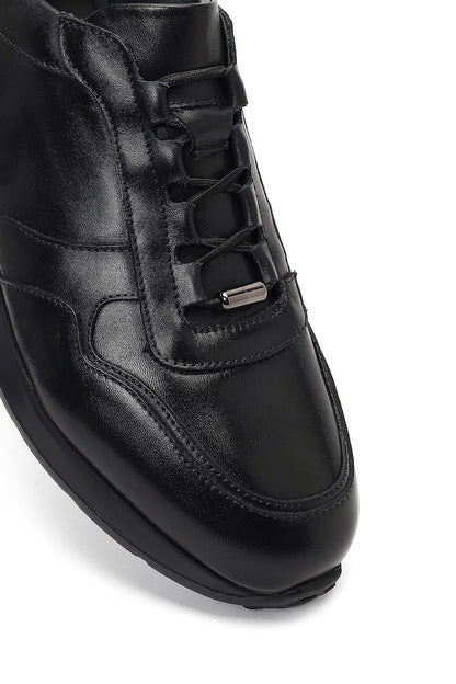 Erkek Siyah Bağcıklı Deri Sneaker