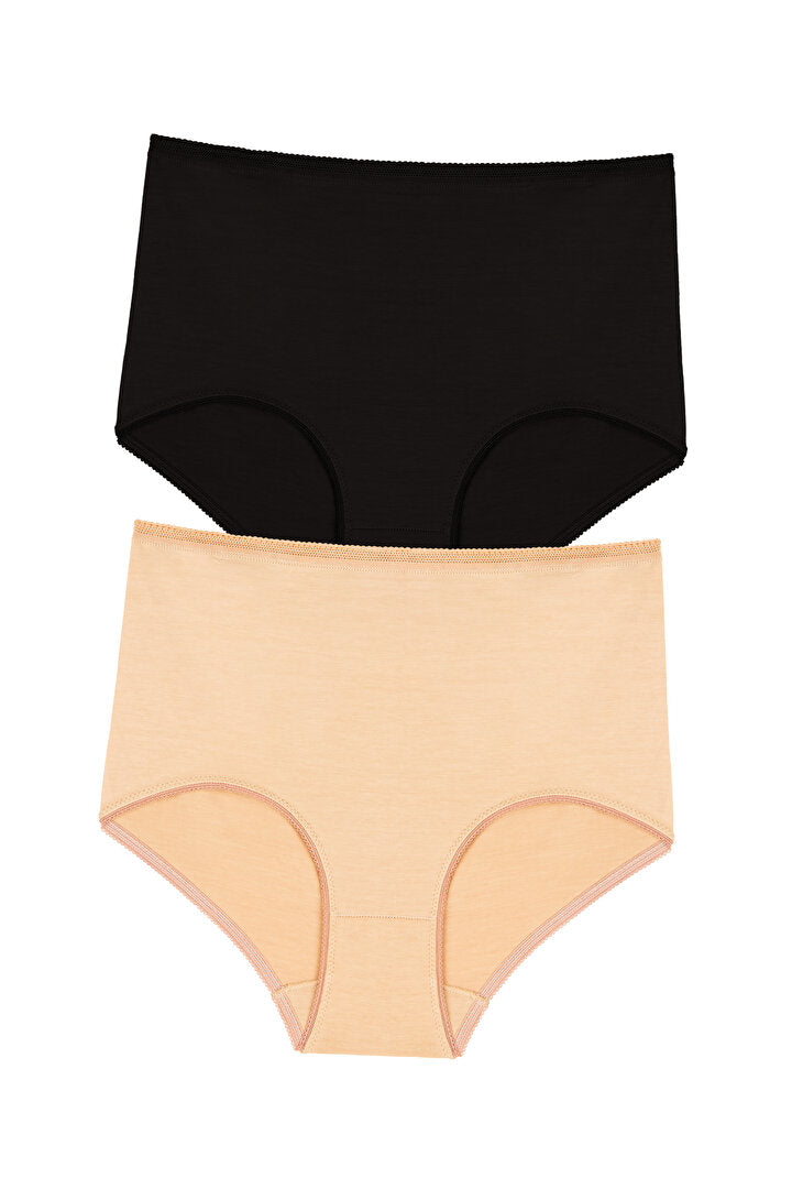 Maxi Siyah-ten Pamuklu Yüksek Bel 2li Slip Külot