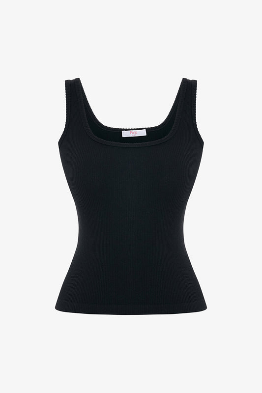 Siyah Dikişsiz Kare Yaka Slim Fit Atlet