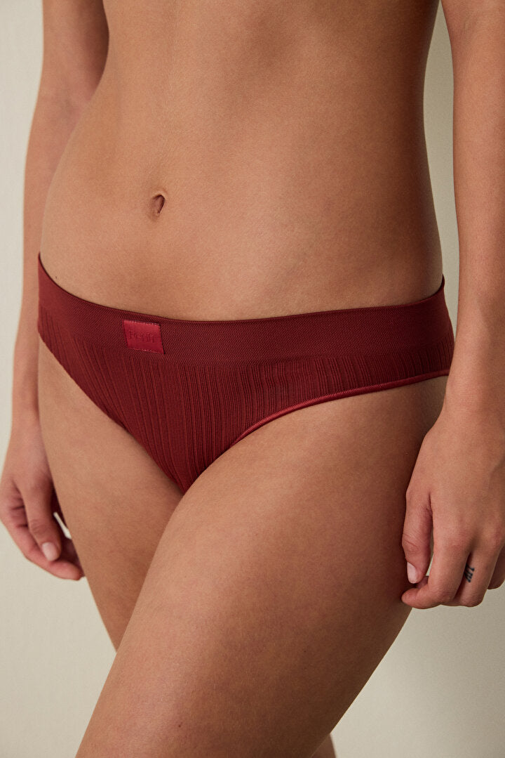 Bordo Dikişsiz Normal Bel Slip Külot