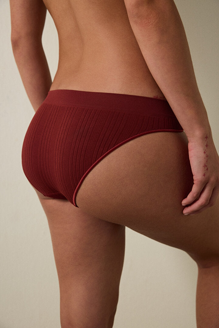 Bordo Dikişsiz Normal Bel Slip Külot