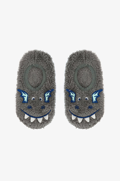 Gri Erkek Çocuk Dragon Nakışlı Aksesuarlı Kaymaz Taban Ev Patiği