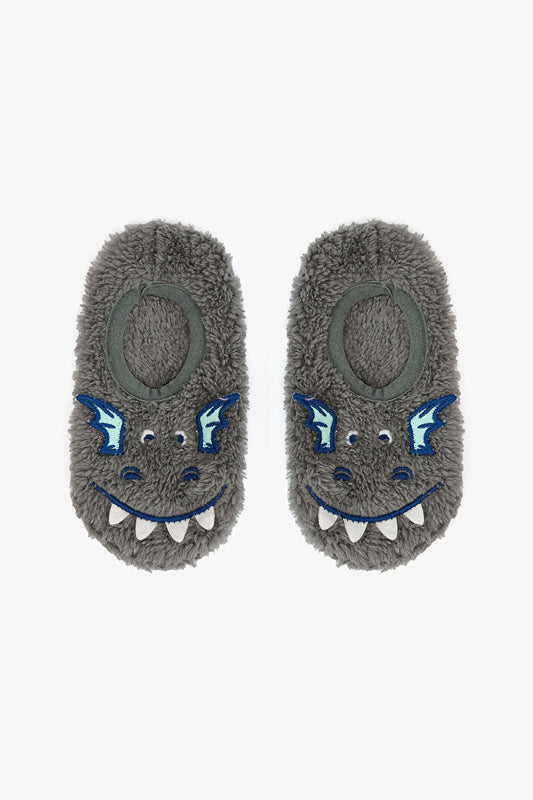 Gri Erkek Çocuk Dragon Nakışlı Aksesuarlı Kaymaz Taban Ev Patiği
