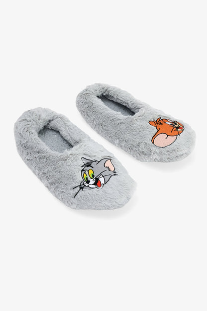 Açık Gri Tom & Jerry Nakışlı Ev Patiği