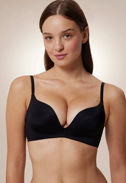 #hiççamaşırı Siyah Balensiz Decollette Push Up Sütyen