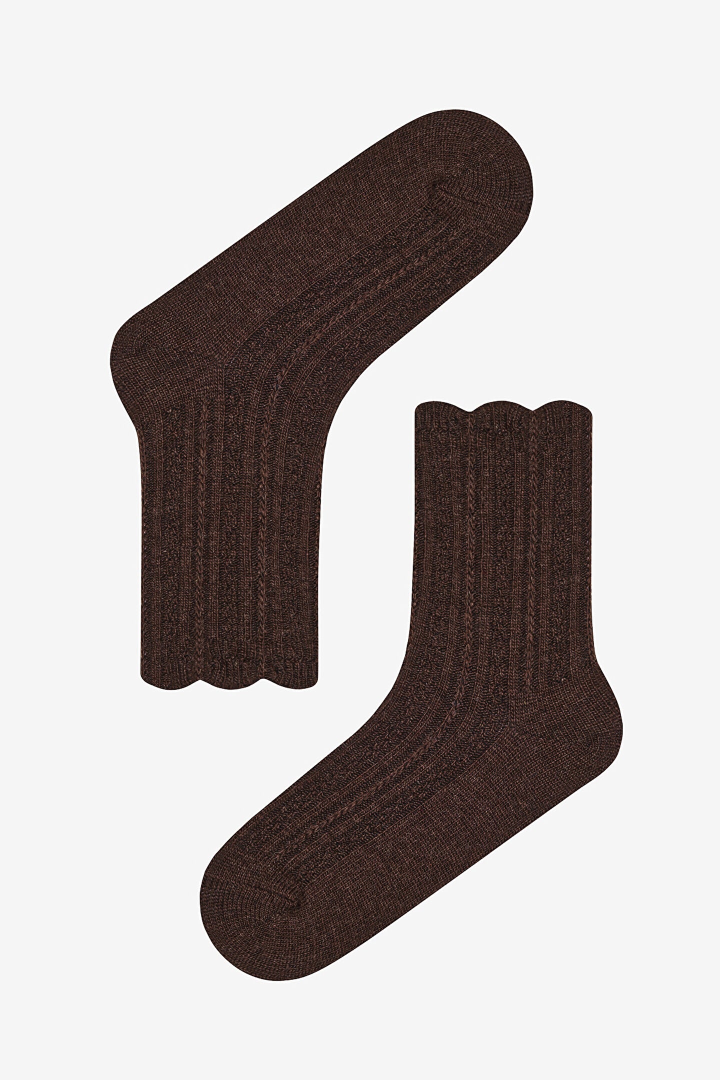 Ruffle Jacquard Koyu Kahverengi Soket Çorap