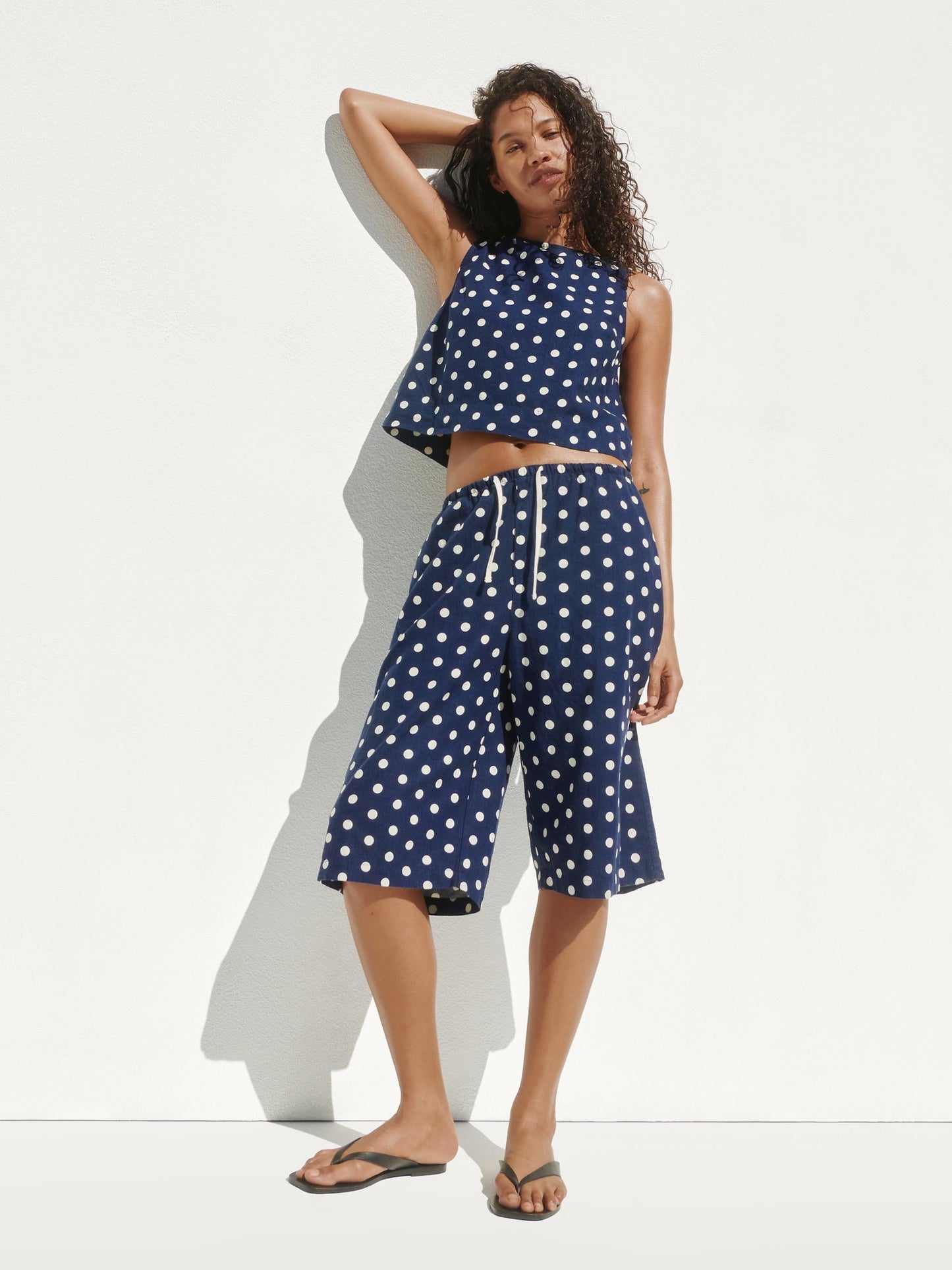 Lacivert Keten Karışımlı Relaxed Easy Culotte Pantolon
