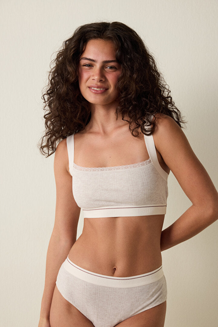 Bej Melanj Ayarlanabilir Askılı Crop Üst