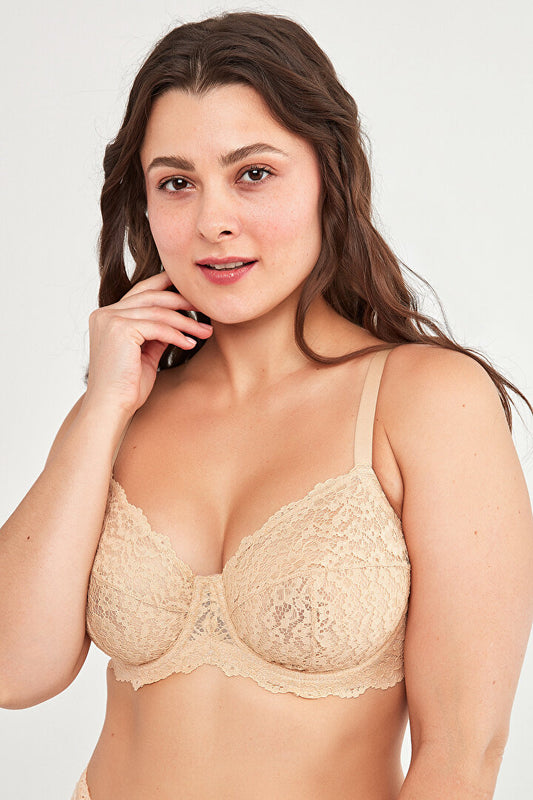 Ten Rengi Büyük Beden Dantelli Jasmine Toparlıyıcı Balenli Sütyen