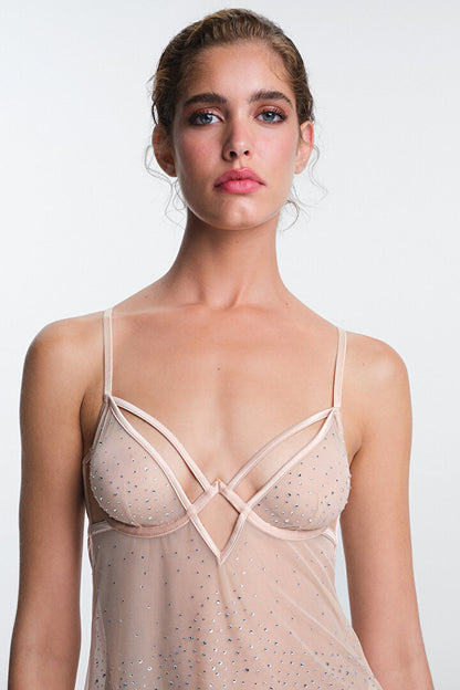 Bej Sandy Taş Detaylı Dolgusuz Balensiz Babydoll
