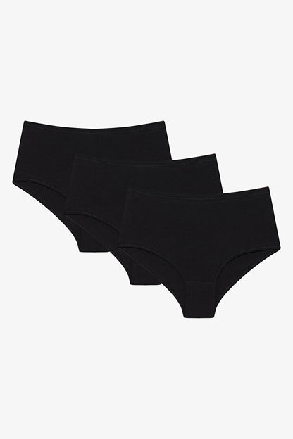 Siyah Pamuklu Yüksek Bel 3'lü Slip Külot