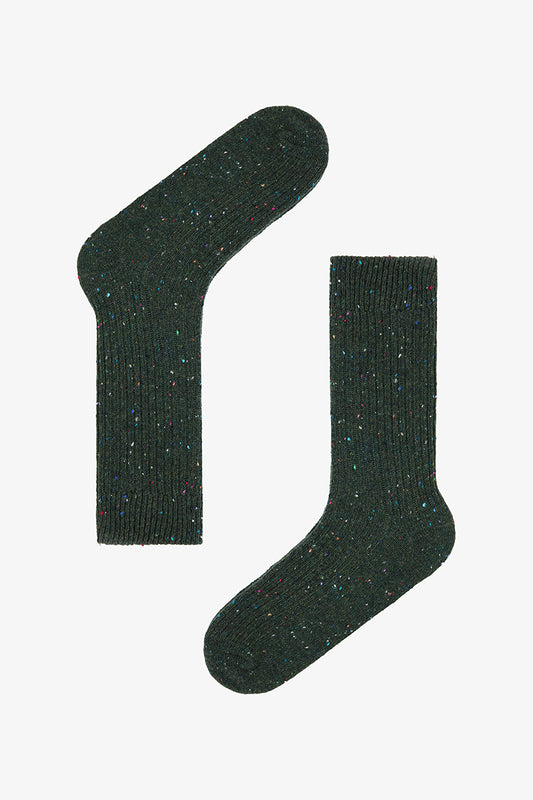 Erkek Ribbed Haki Soket Çorap