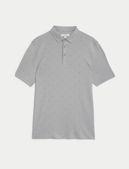 Saf Pamuklu Desenli Polo Yaka T-shirt