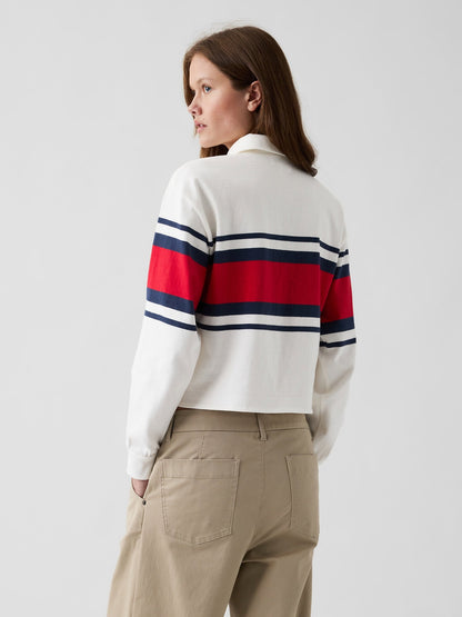 Beyaz Gap × Malbon Oversized Crop Rugby Gömlek