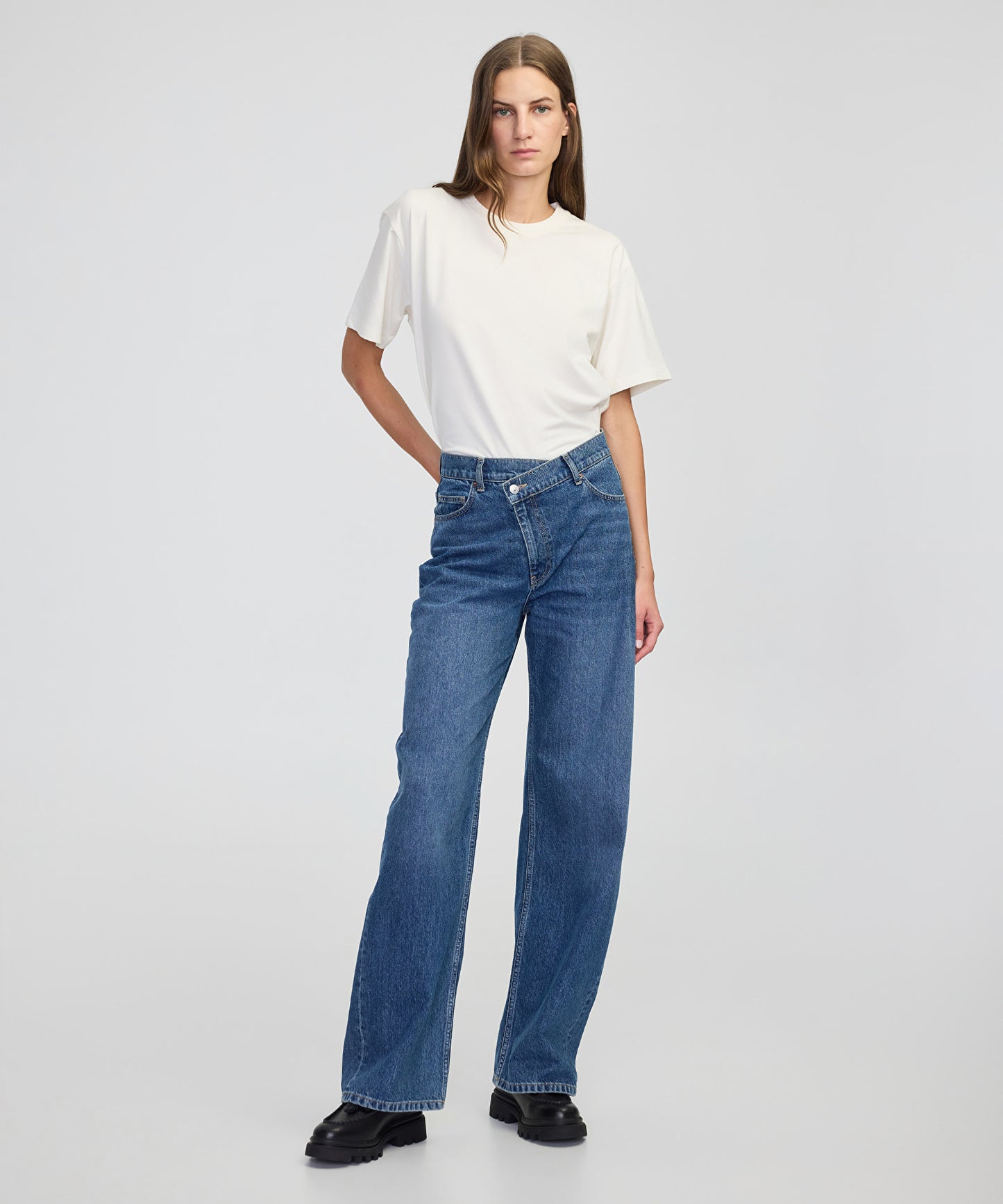 Asimetrik Bel Baggy Jean Pantolon