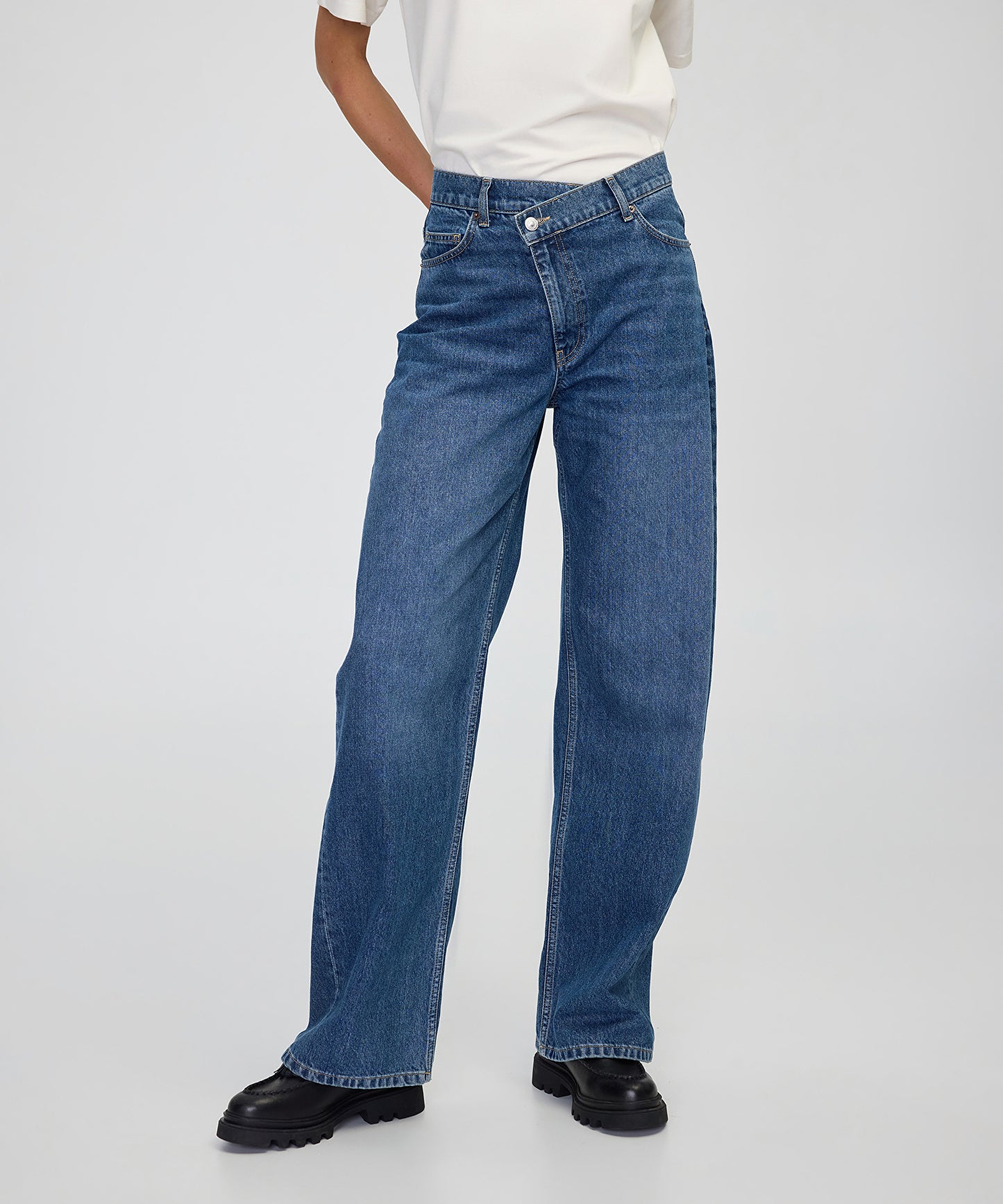 Asimetrik Bel Baggy Jean Pantolon