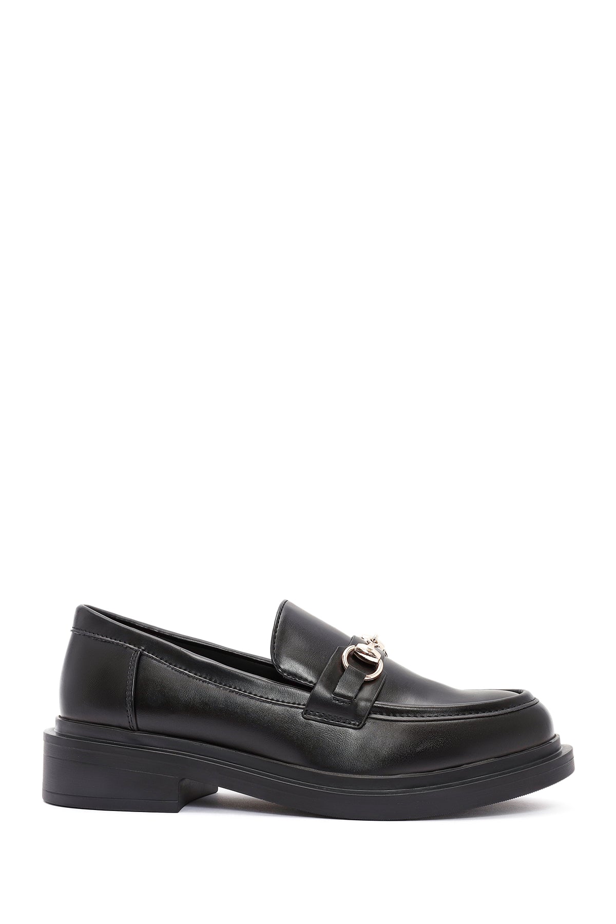Kadın Siyah Tokalı Maskülen Loafer