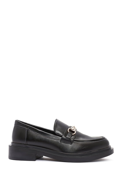 Kadın Siyah Tokalı Maskülen Loafer