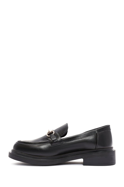 Kadın Siyah Tokalı Maskülen Loafer