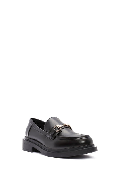 Kadın Siyah Tokalı Maskülen Loafer