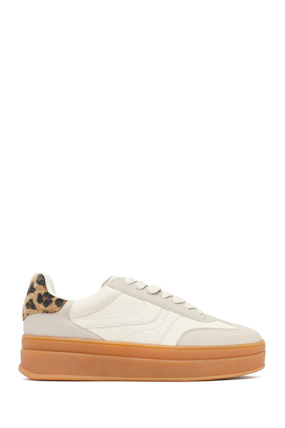 Kadın Bej Bağcıklı Kalın Tabanlı Sneaker