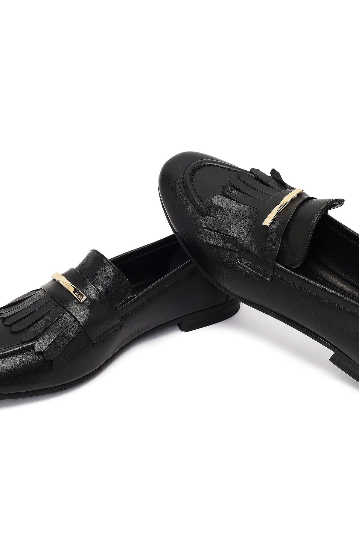 Kadın Siyah Tokalı Deri Loafer