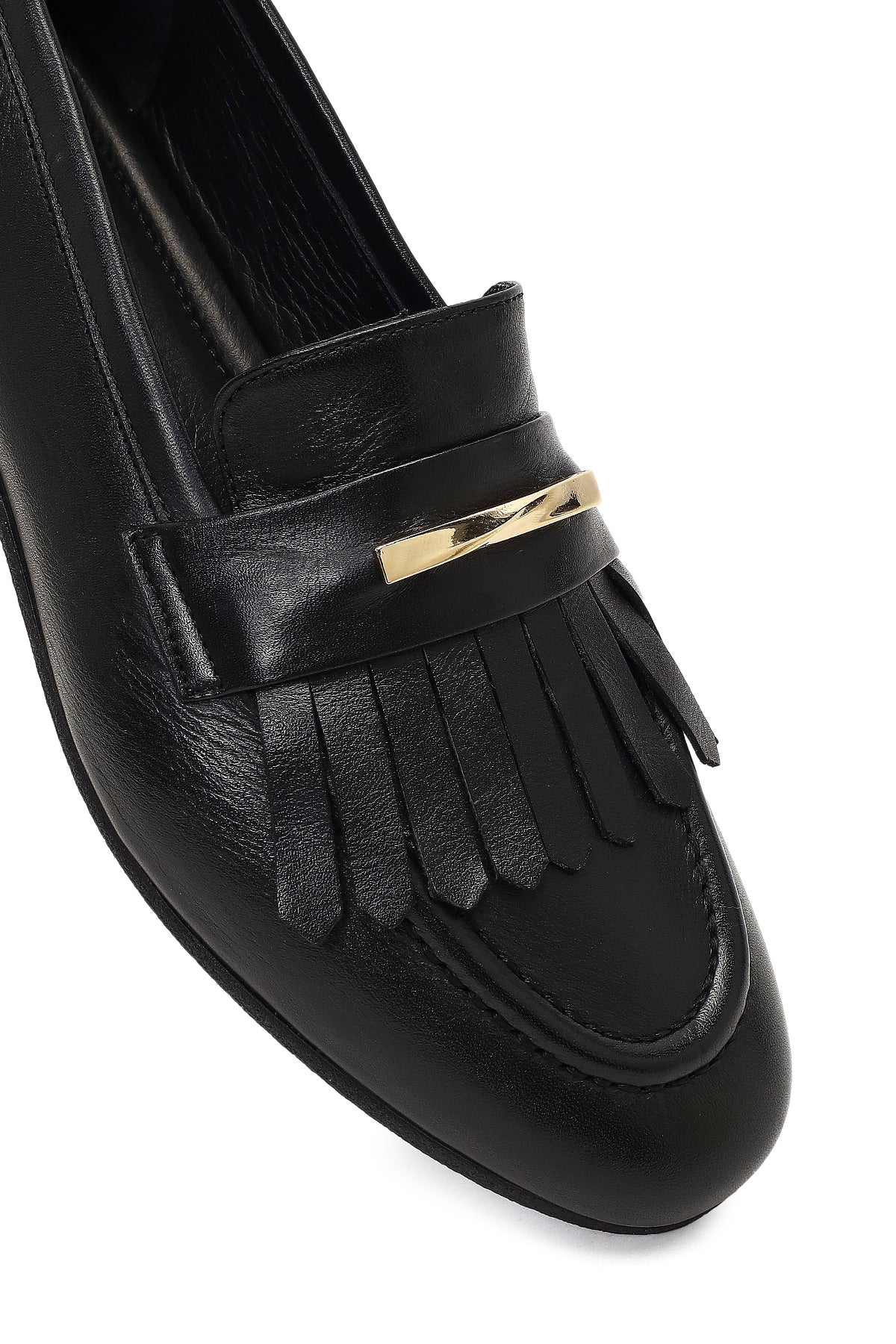 Kadın Siyah Tokalı Deri Loafer